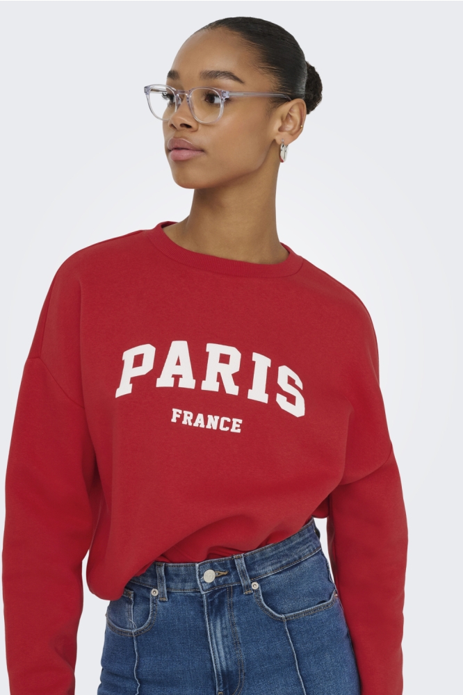 ONLSWEAT LIFE L/S CREW O.SIZE STATE 15254183 TRUE RED/PARIS FRANCE
